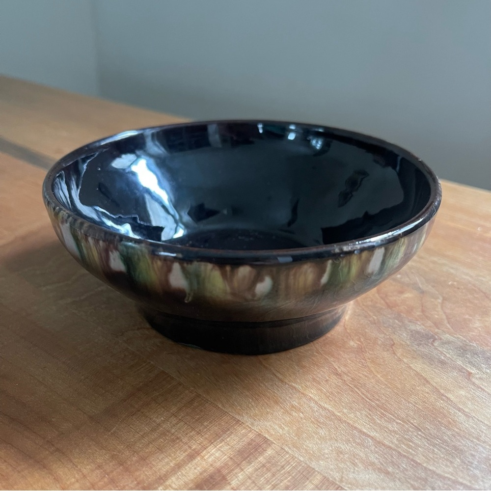 Vintage MCM Handmade Murztal Austria Ceramic Pottery Bowl Drip Black Brown 5.5" - Picture 4 of 6